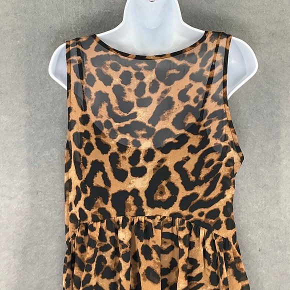 Express Leopard Print Mini‎ Dress Babydoll Sheer Black Lace Trim Women's Sz L - Picture 6 of 12